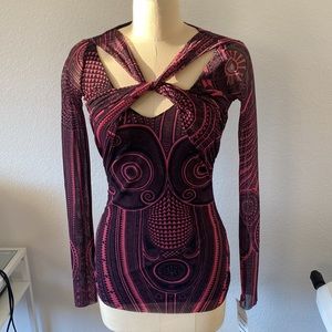 Beautiful JPG Jean Paul Gaultier mesh top tribal Aztec print new without tag